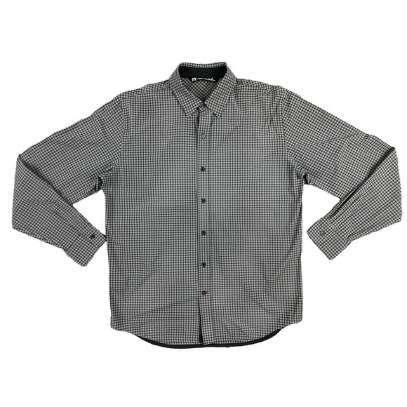 Travis Mathew Plaid Button Up Long Sleeve Mens Shirt Size M Black Grey - Picture 1 of 8